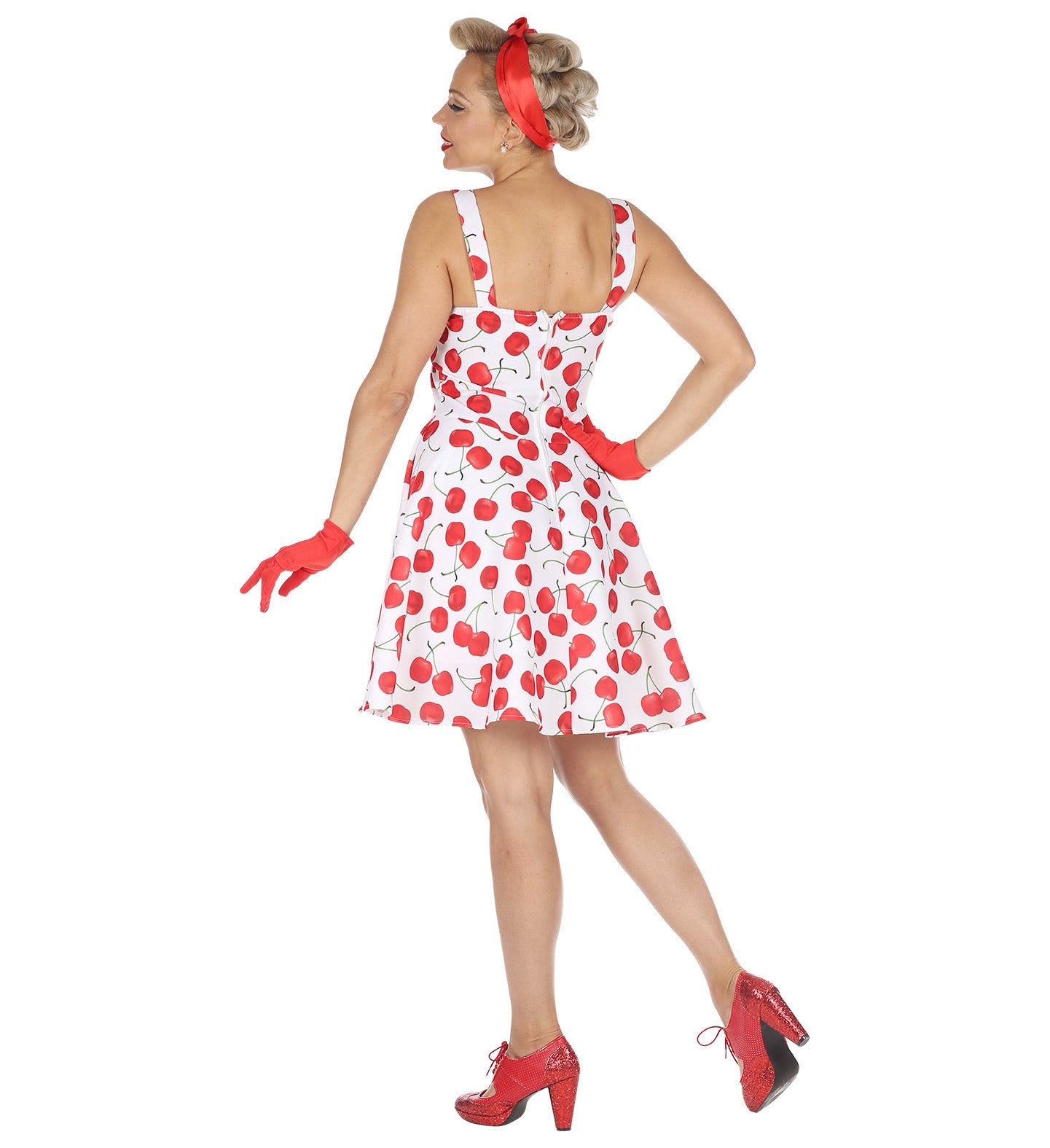 1950's Rockabilly Cherry Dress White