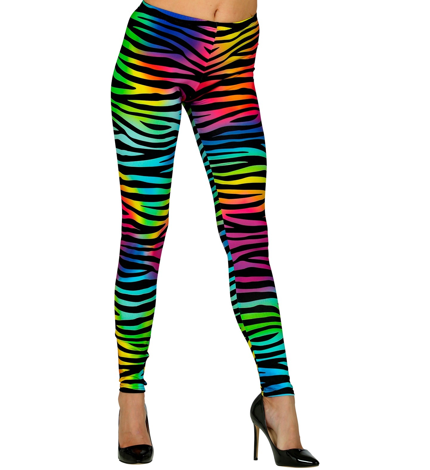 1980s Neon Multicoloured Zebra Print Leggings