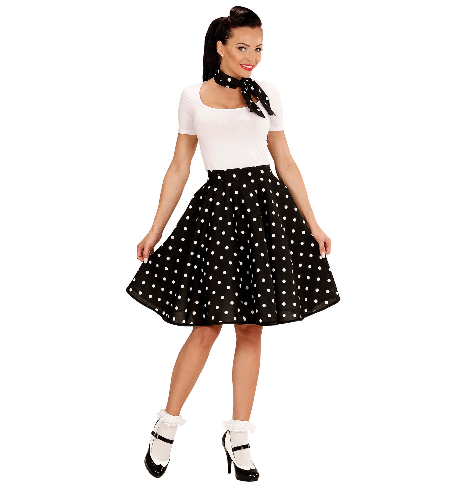 50's Rockabilly Black Polka Dot costume Skirt and Neckscarf