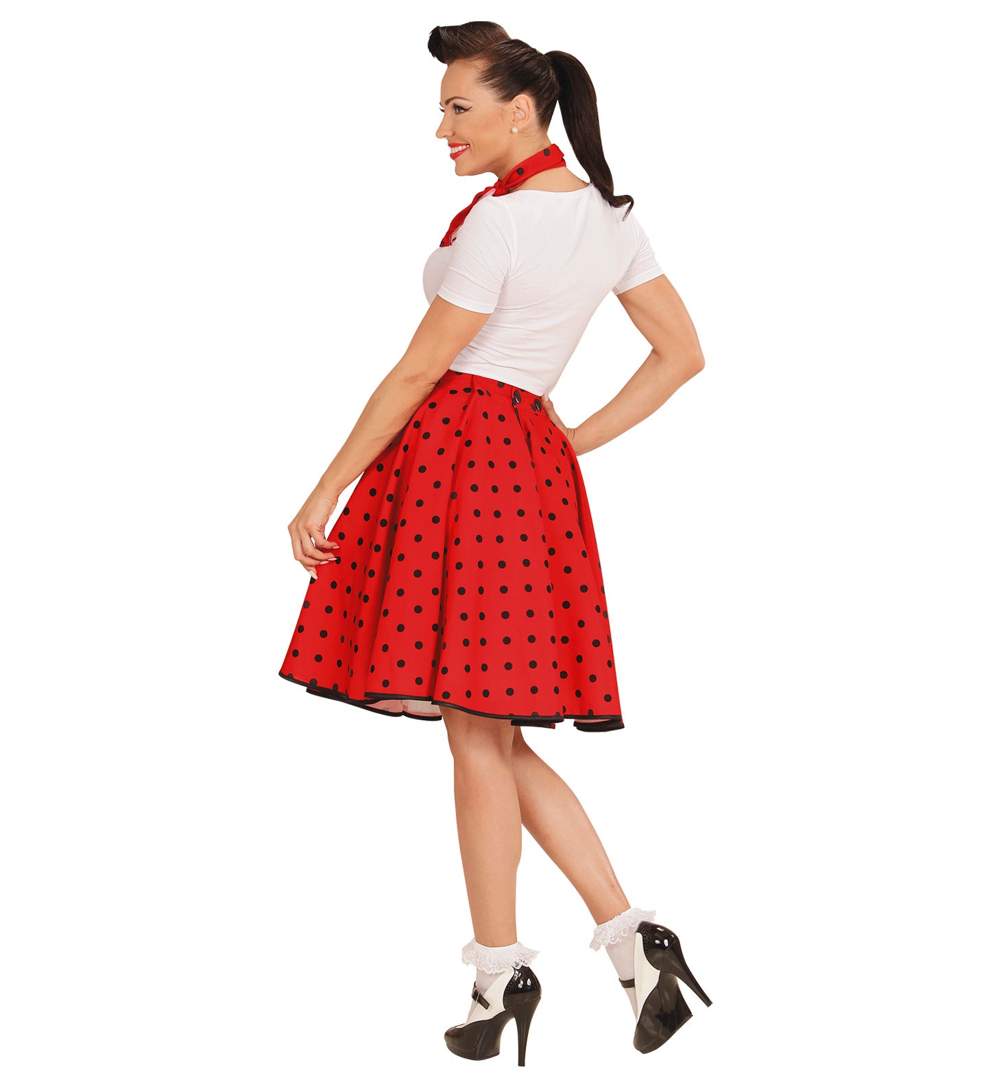 50's Rockabilly Red Polka Dot Skirt and Neckscarf rear