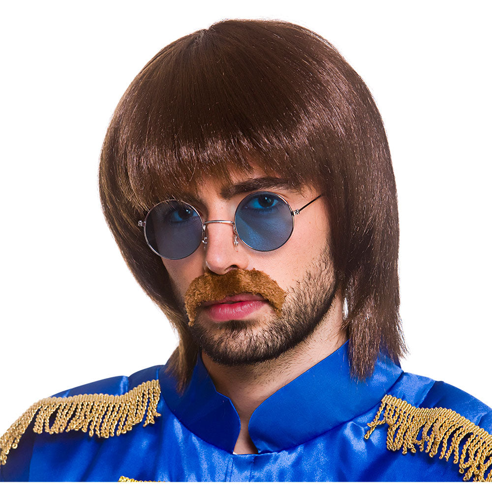 Adult men's 1960's Beatles Pop Wig, moustache and glasses set.