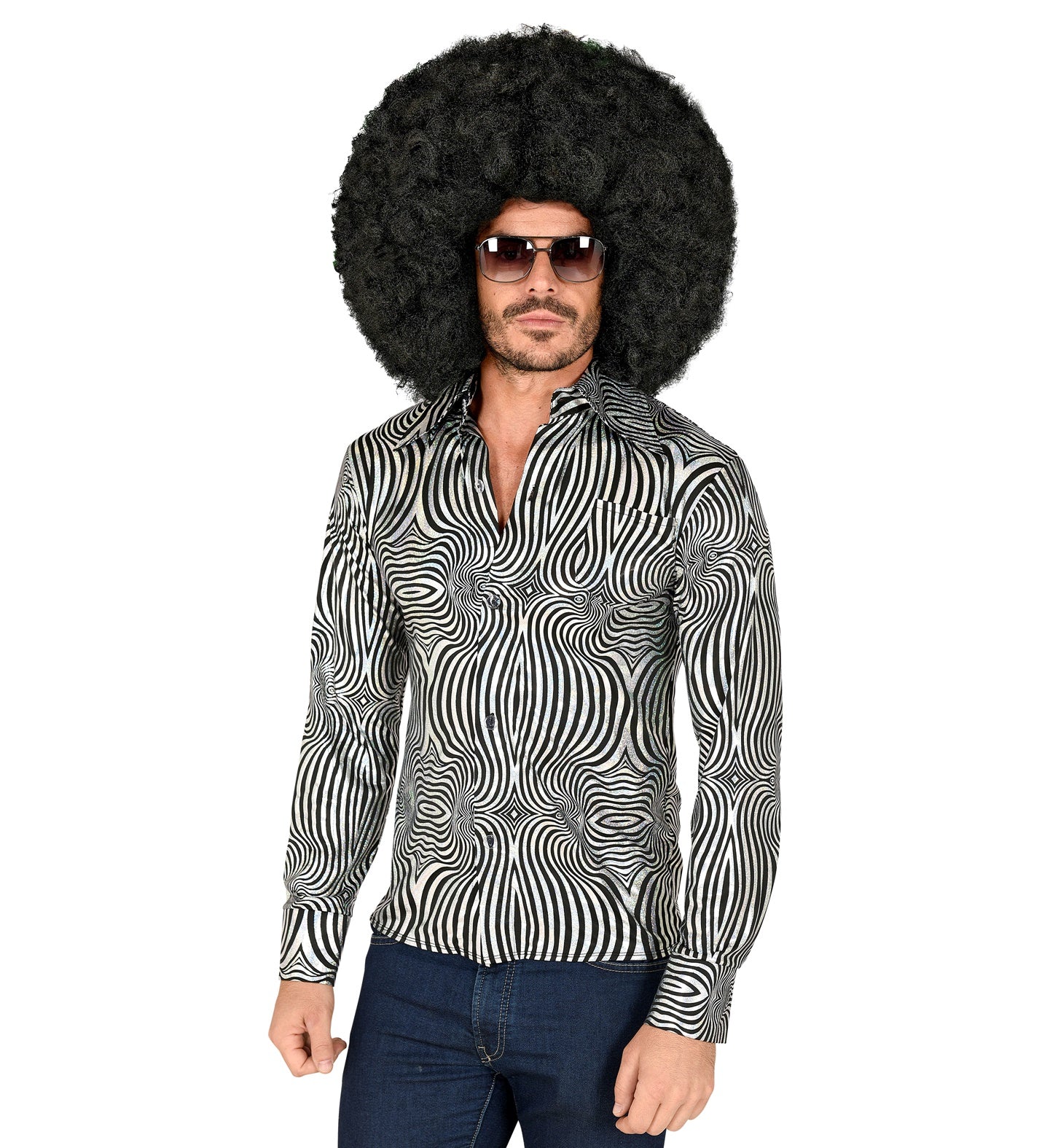70's Groovy Disco Shirt Silver & Black Men's