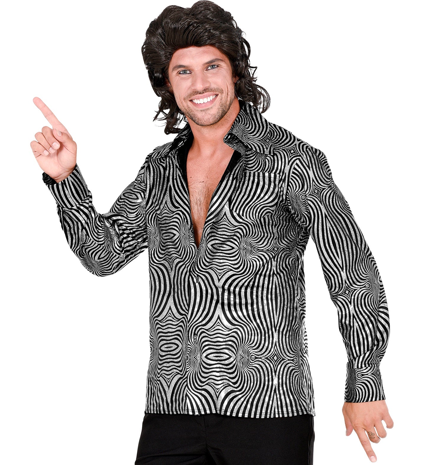70's Groovy Shirt Silver & Black Men's