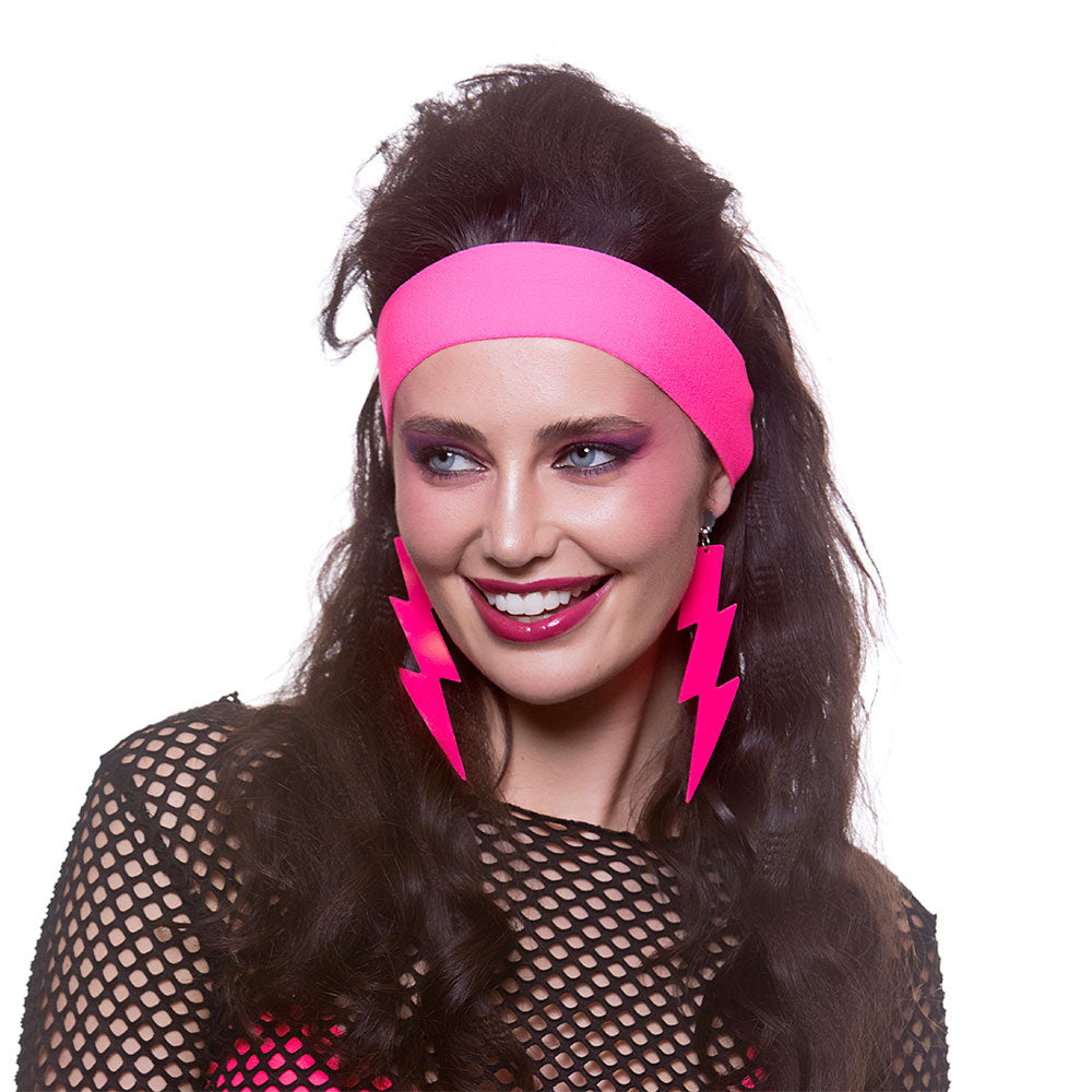 80's Lightening Neon Earrings Pink