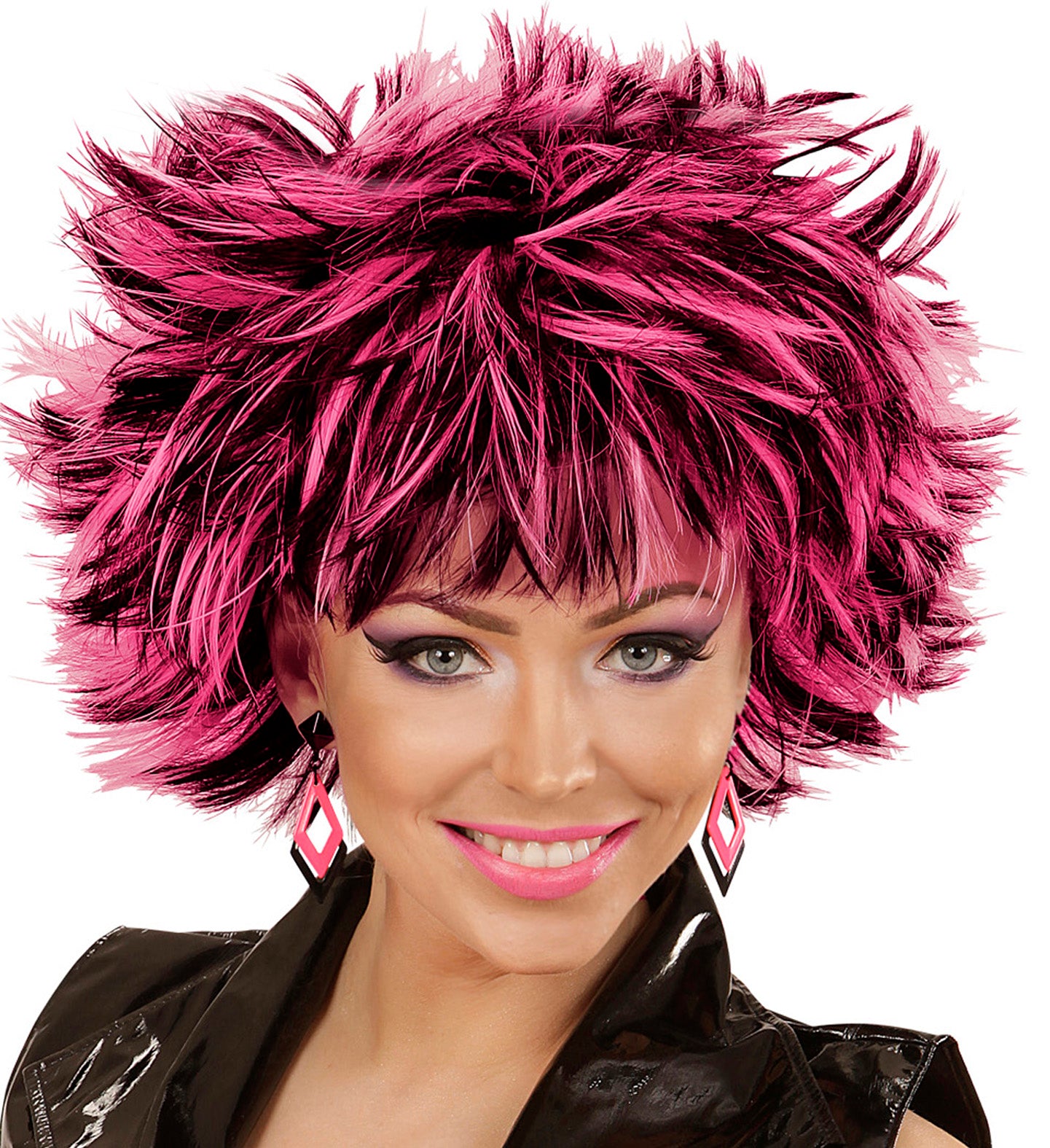 80's Rhombus Neon Earrings Pink costume accessory