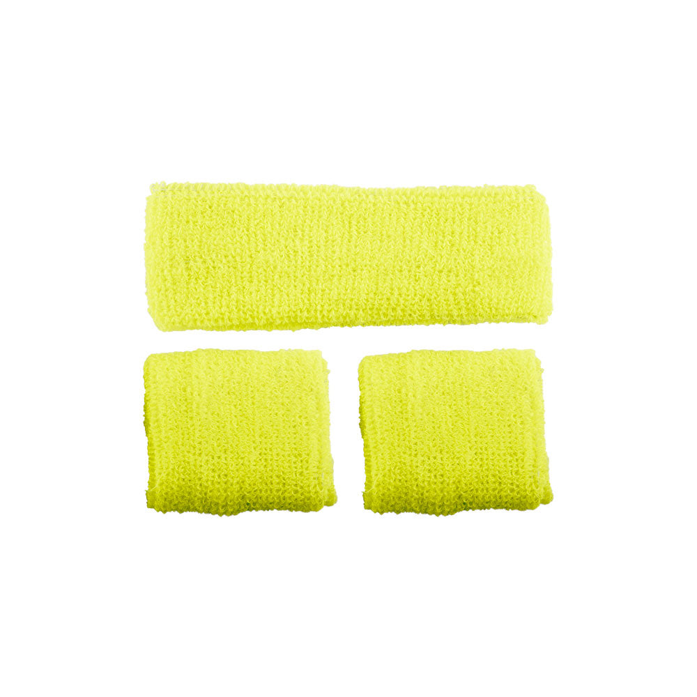 Neon yellow 1980's Sweatband & Wristbands.