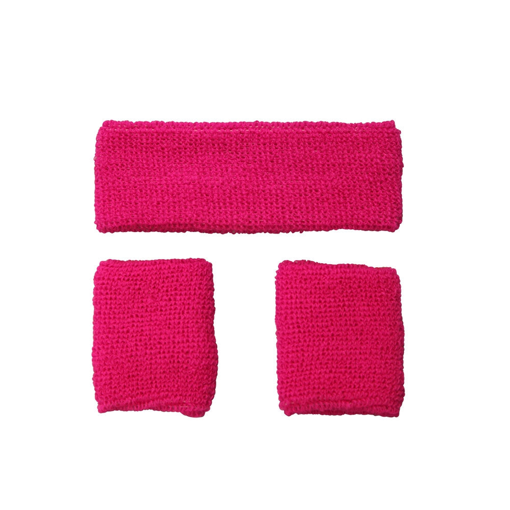 1980's Sweatband and Wristbands - Neon Pink