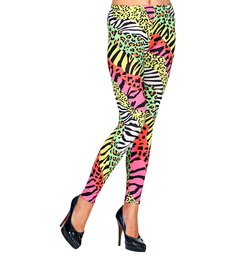 1980s Neon Multicoloured Leopard Print Leggings