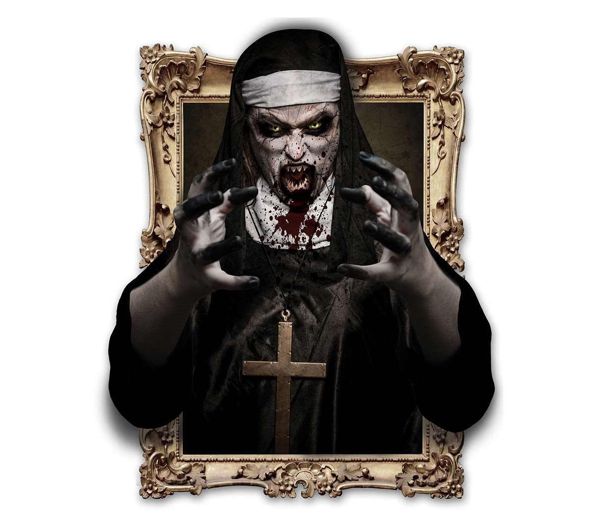 Adhesive 3D Foil Zombie Nun Halloween Wall Decoration