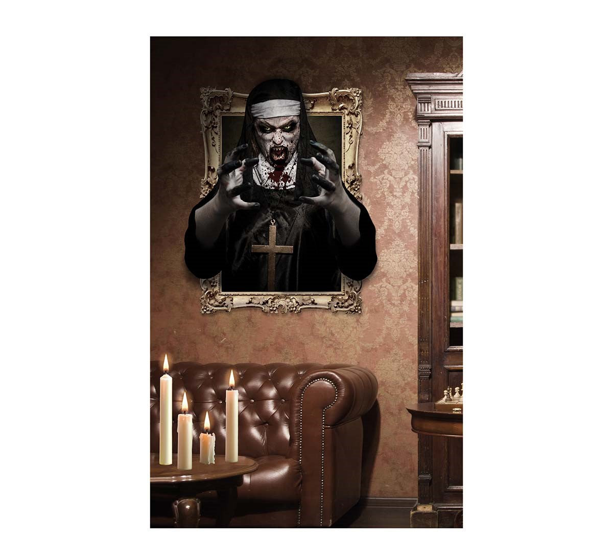 Adhesive 3D Foil Zombie Nun Wall Décor