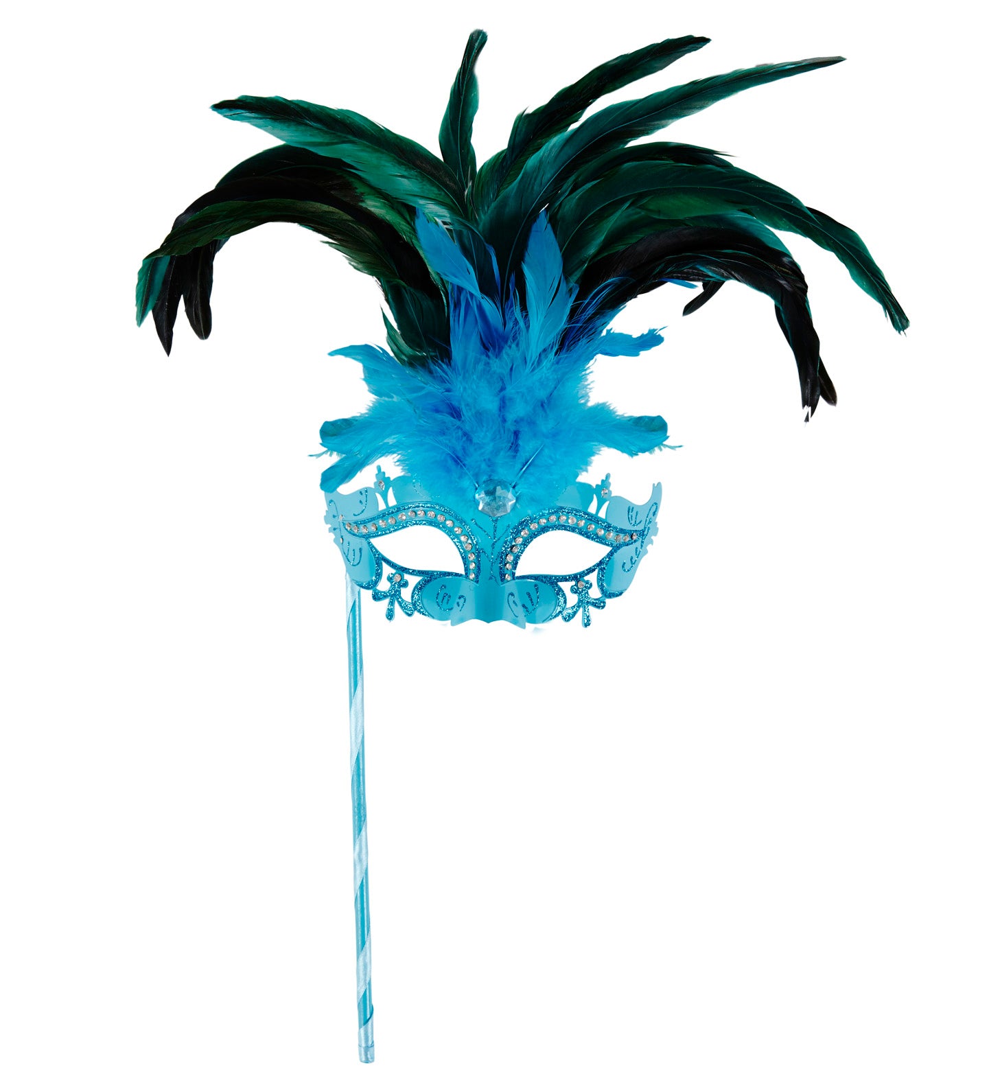 Azure Marquise Carnival Eye-mask on Stick