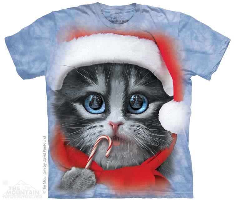 Big Face Xmas Kitty Cat T-Shirt The Mountain