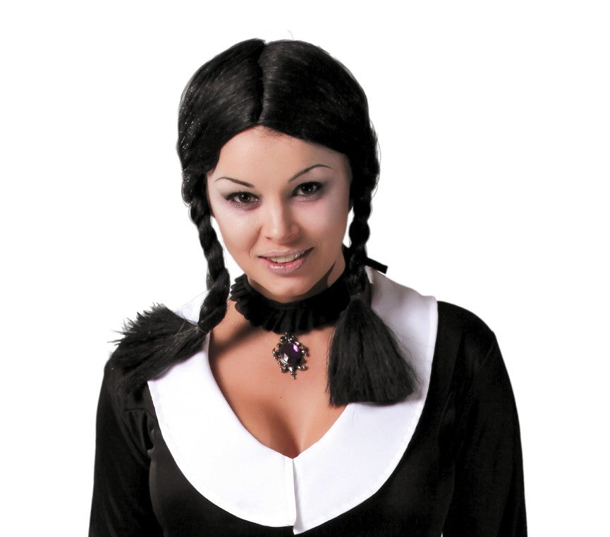 Ladies Black Schoolgirl Wednesday Addams Wig