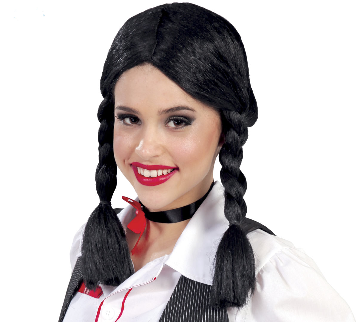 Ladies Black Schoolgirl Pigtailed Wig