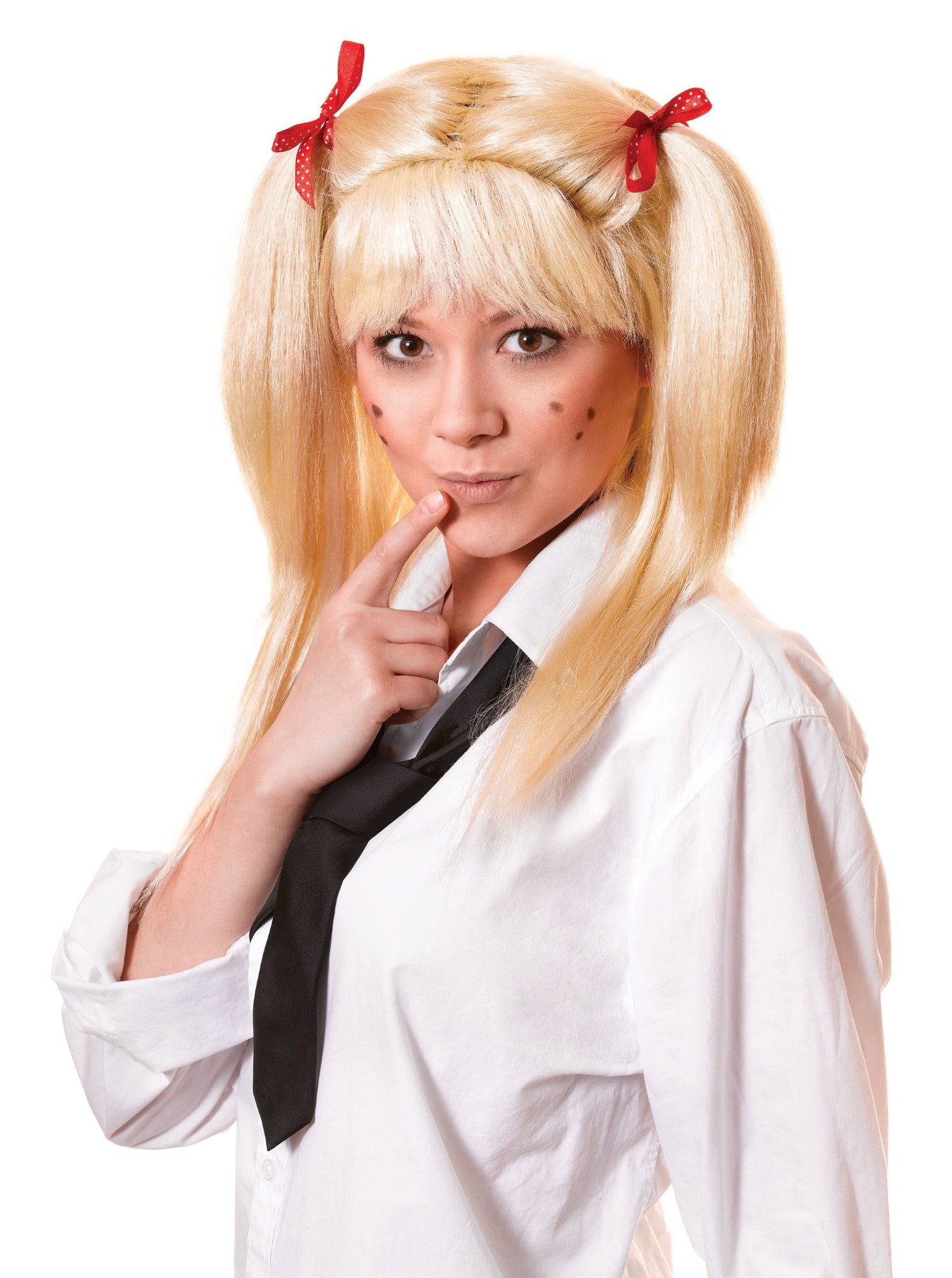 Blonde Schoolgirl Wig With Red Bows Annabelle - Main Image