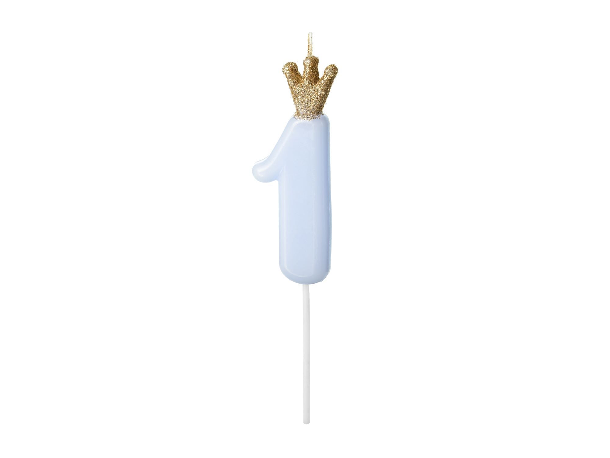 Blue Number 1 Birthday Candle with Gold Crown
