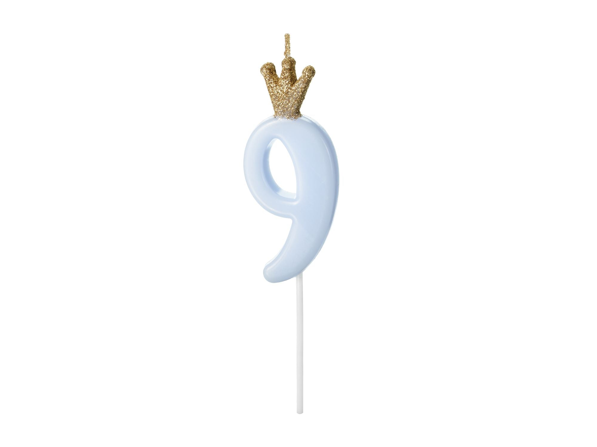 Blue Number 9 Birthday Candle with Crown
