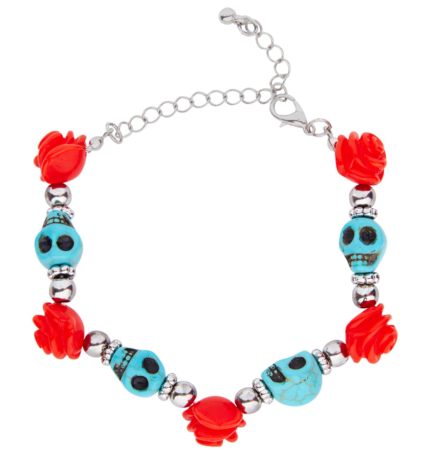 Blue Skulls and Red Roses Bracelet costume accessory