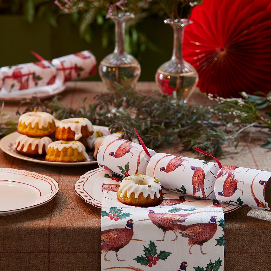 Botanical Holly Pheasant Christmas Napkins