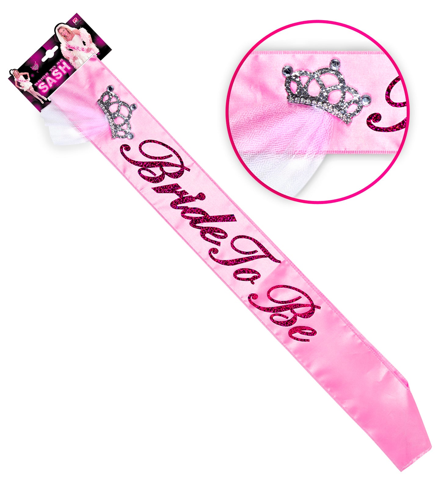 Bride to Be Sash with Wedding Veil Tiara Accent Pink