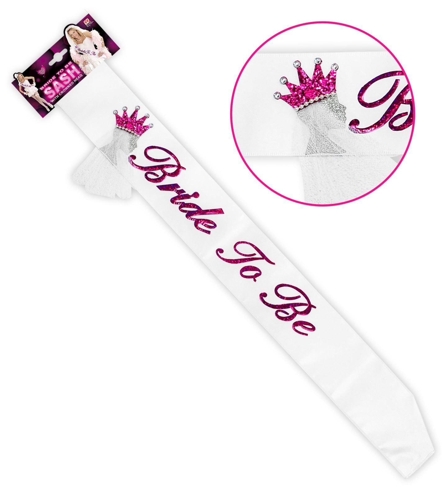 Bride to Be White Sash with Wedding Veil Tiara Accent