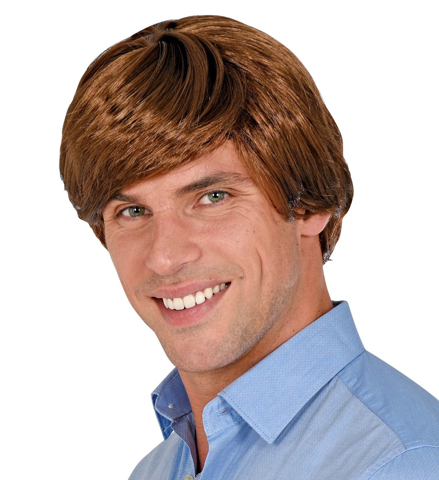 Man's short Brown Wig Side Parting