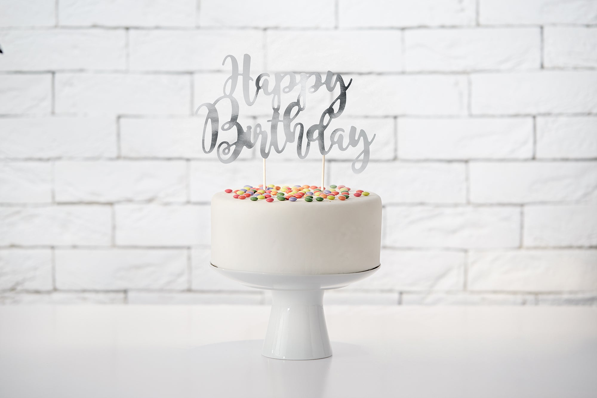 Cake Topper Happy Birthday Silver