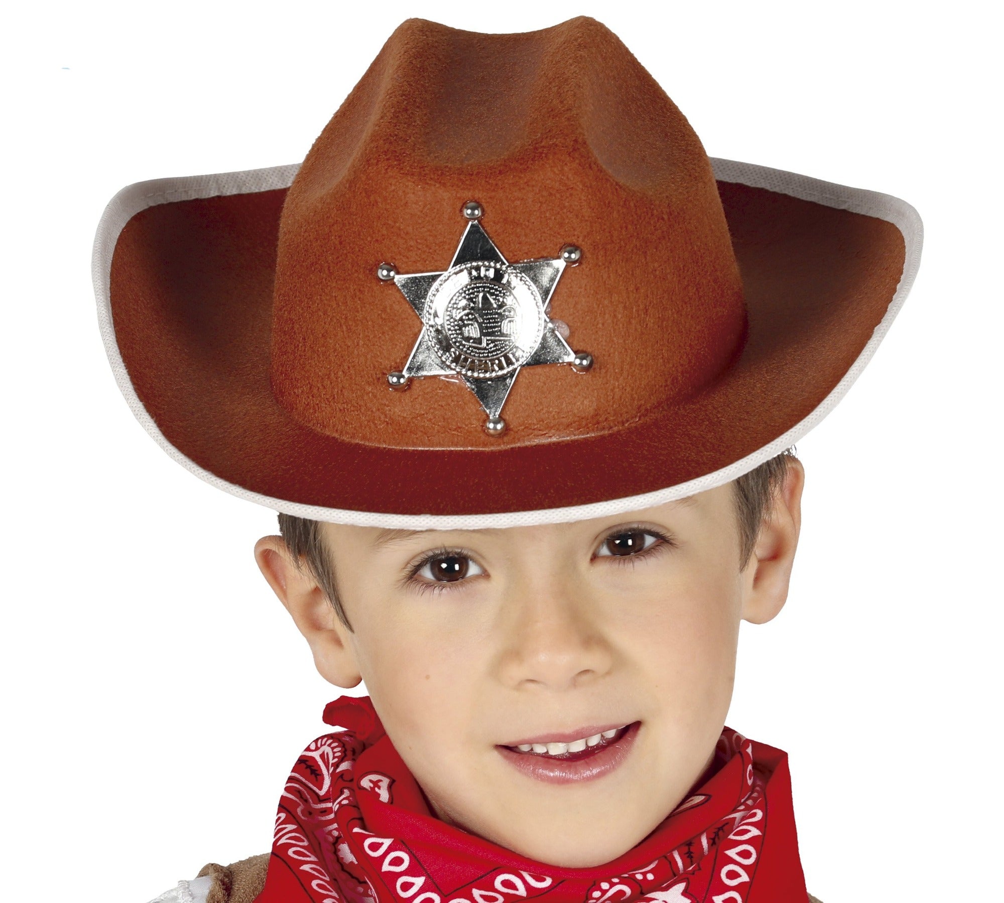 Kids Brown Cowboy Hat silver sheriff badge.