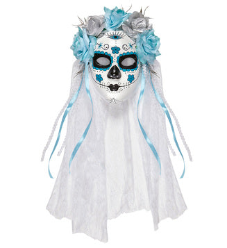 Day of the Dead Catrina Mask Azure and Silver Roses