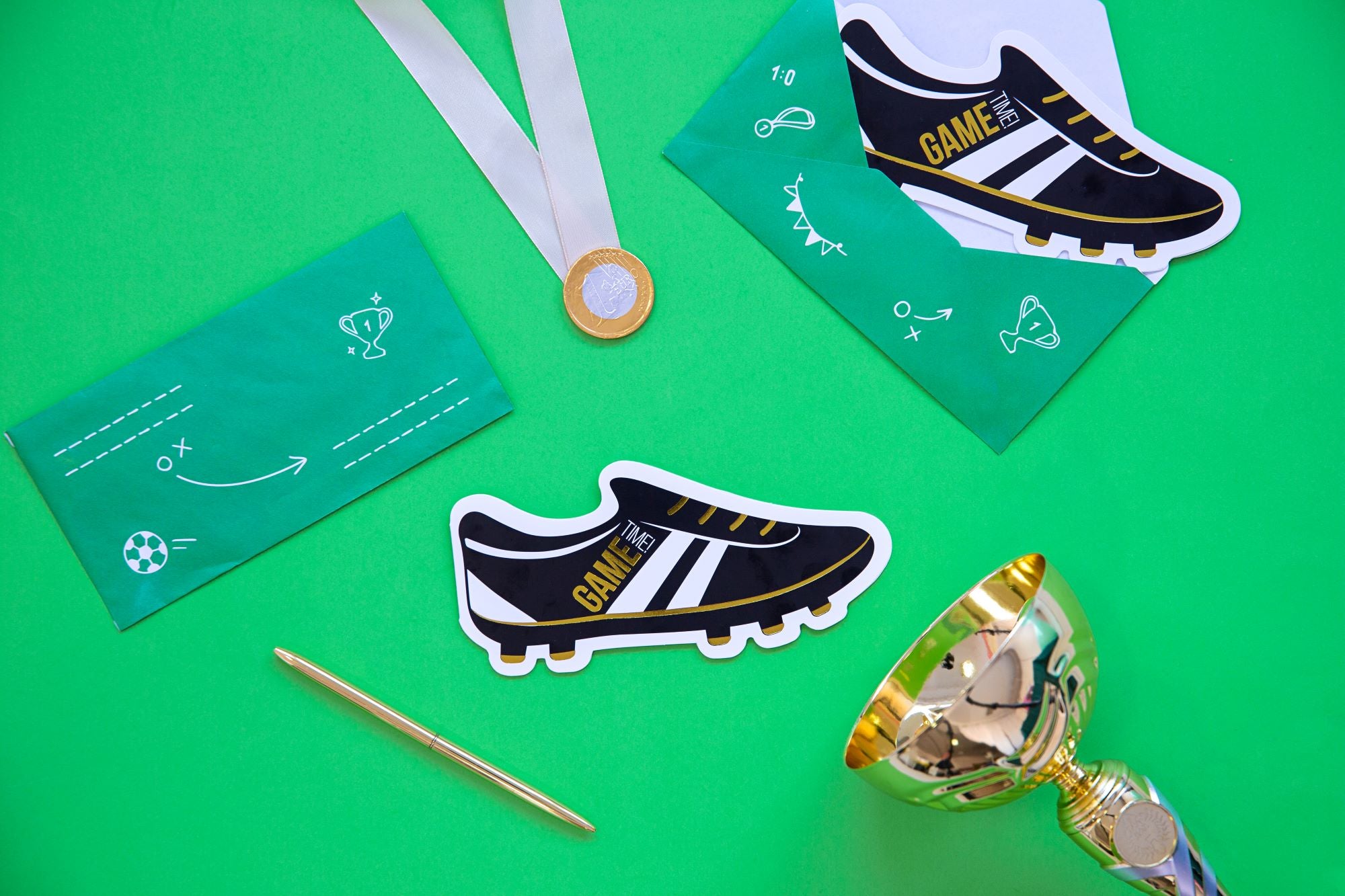 Football Boot Birthday Invitations and envelopes