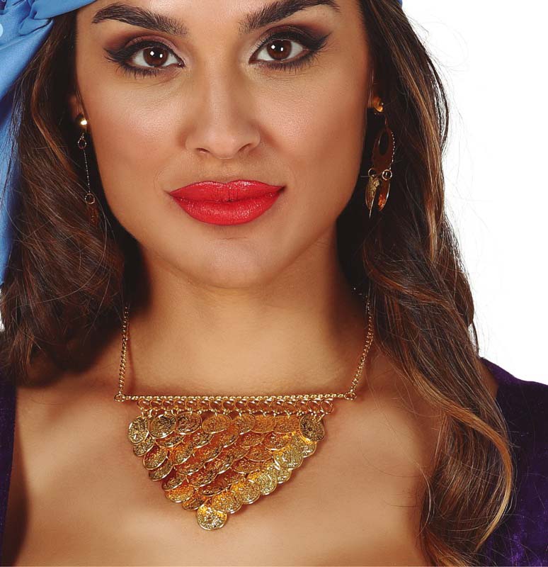 Ladies Arabian Fortune Teller Gypsy Gold Coin fancy dress Costume Necklace