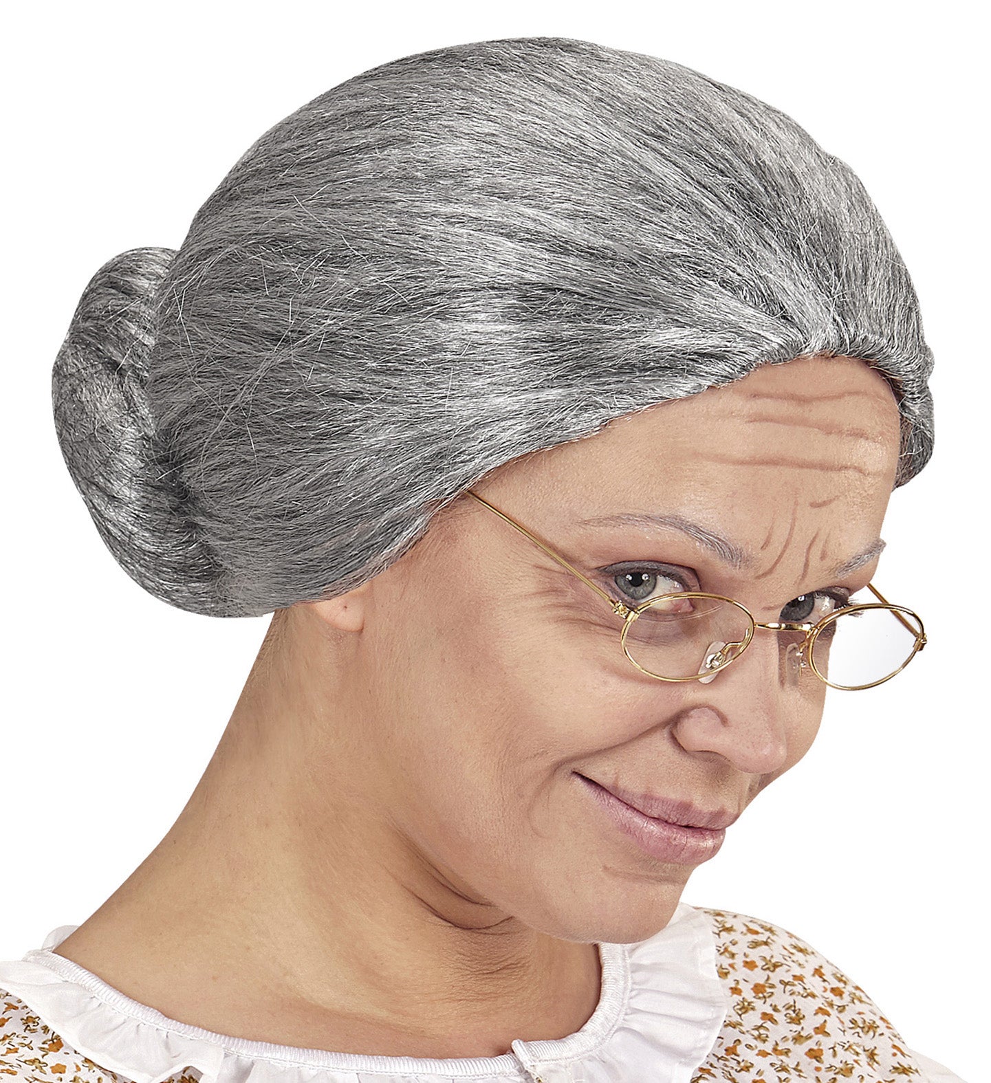 Grey granny wig with bun best sale