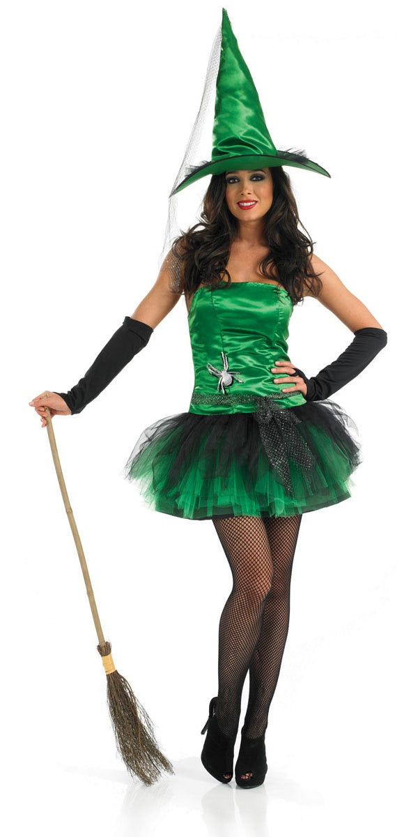 Green Spider Witch Halloween Fancy Dress Costume 