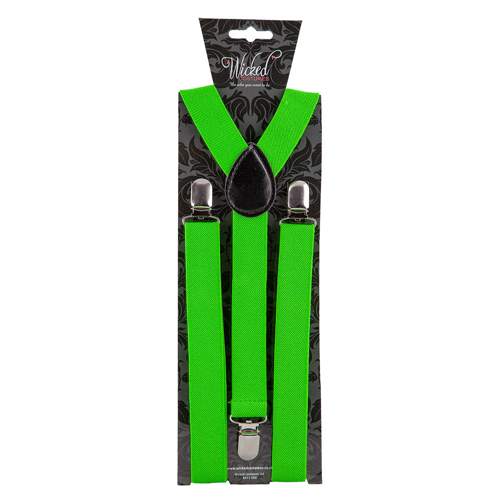 Neon green trouser braces.