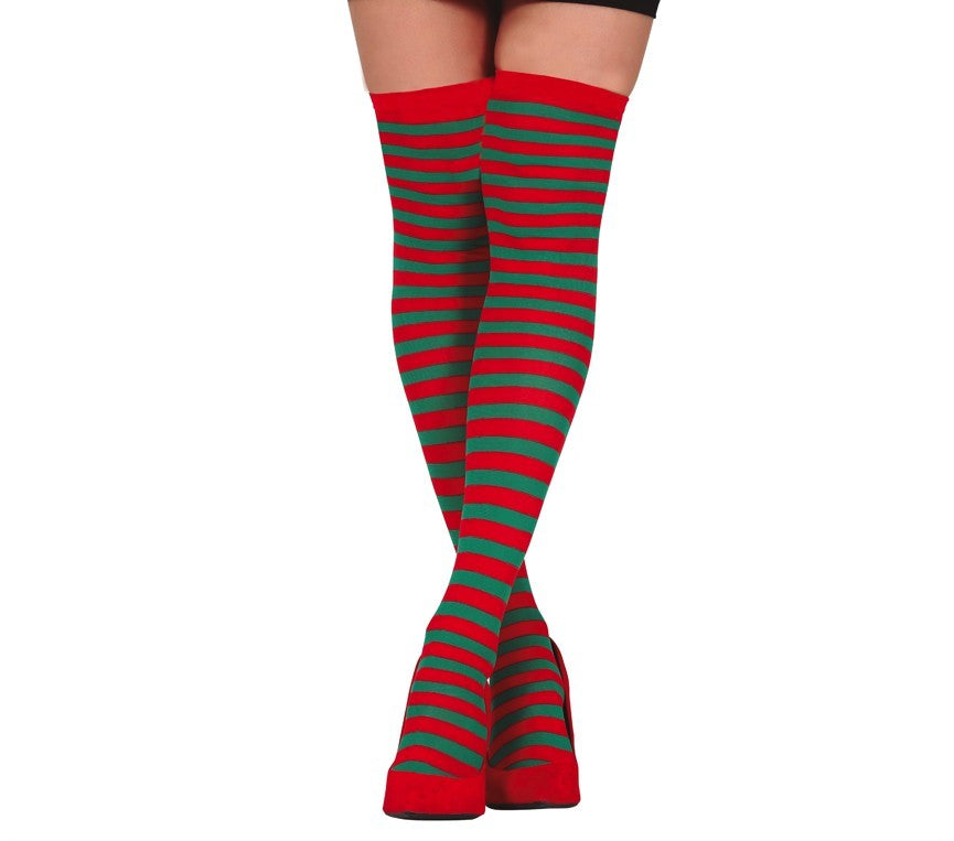 Green and Red Candystripe Thigh Highs stockings