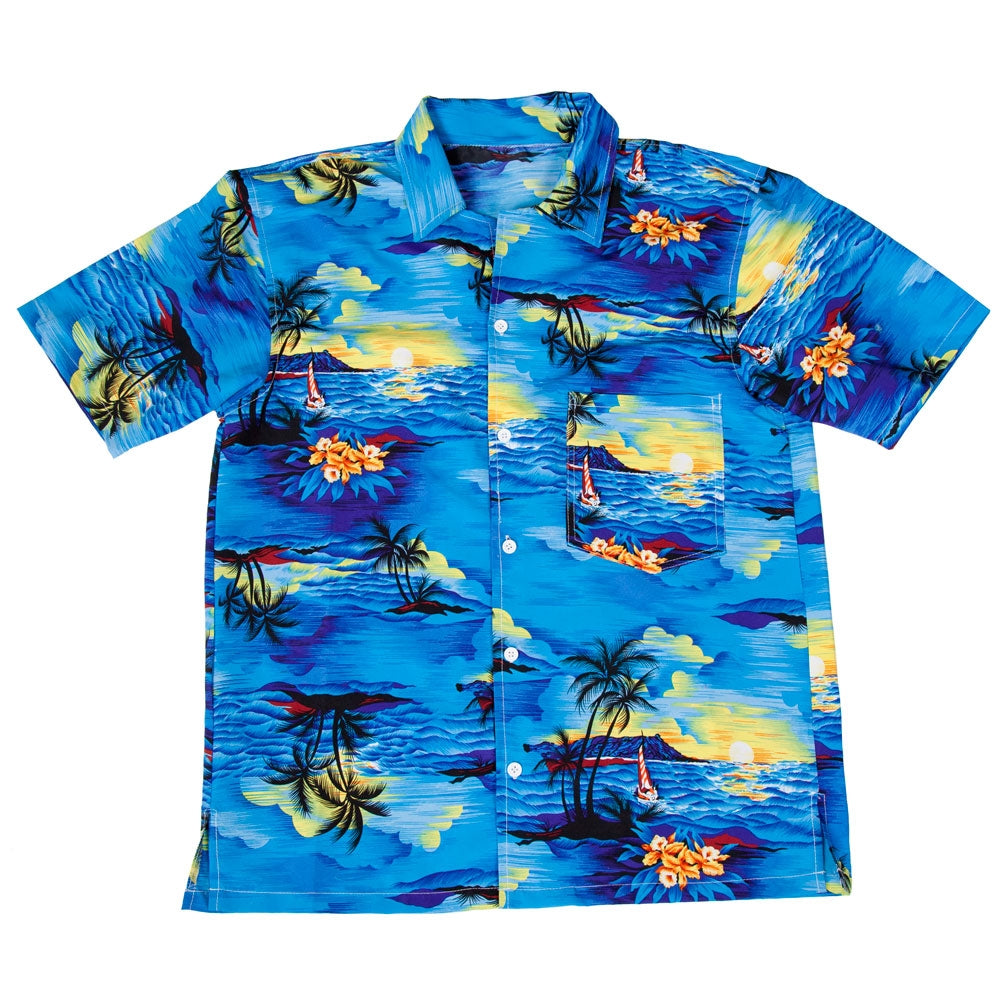Hawaiian Shirt Blue Palm Trees Men's