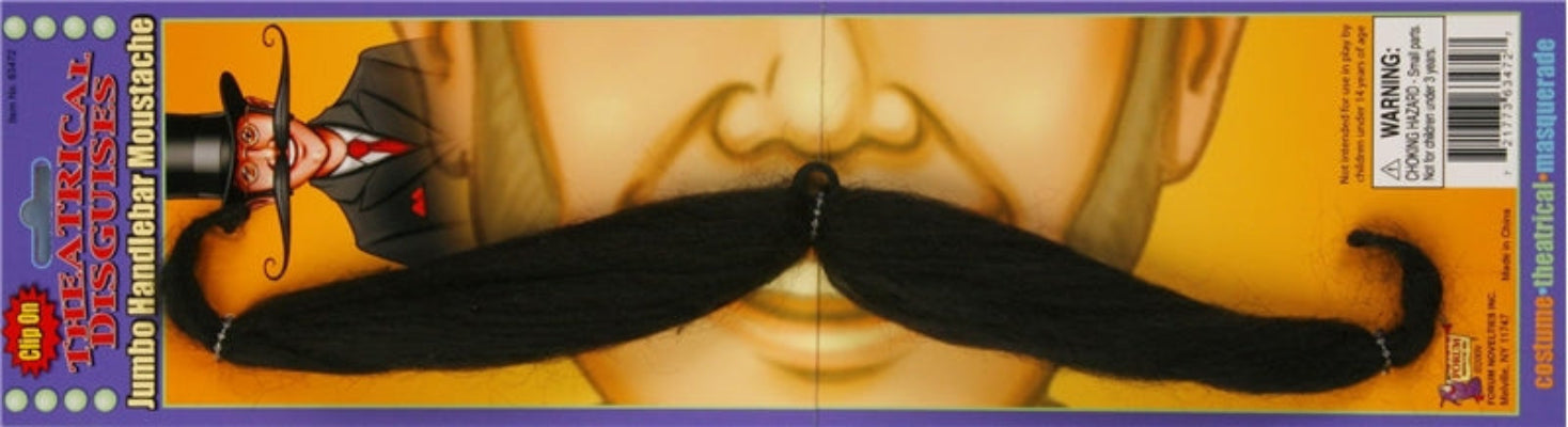 Black mustache with a decorative hat on a cardboard backing