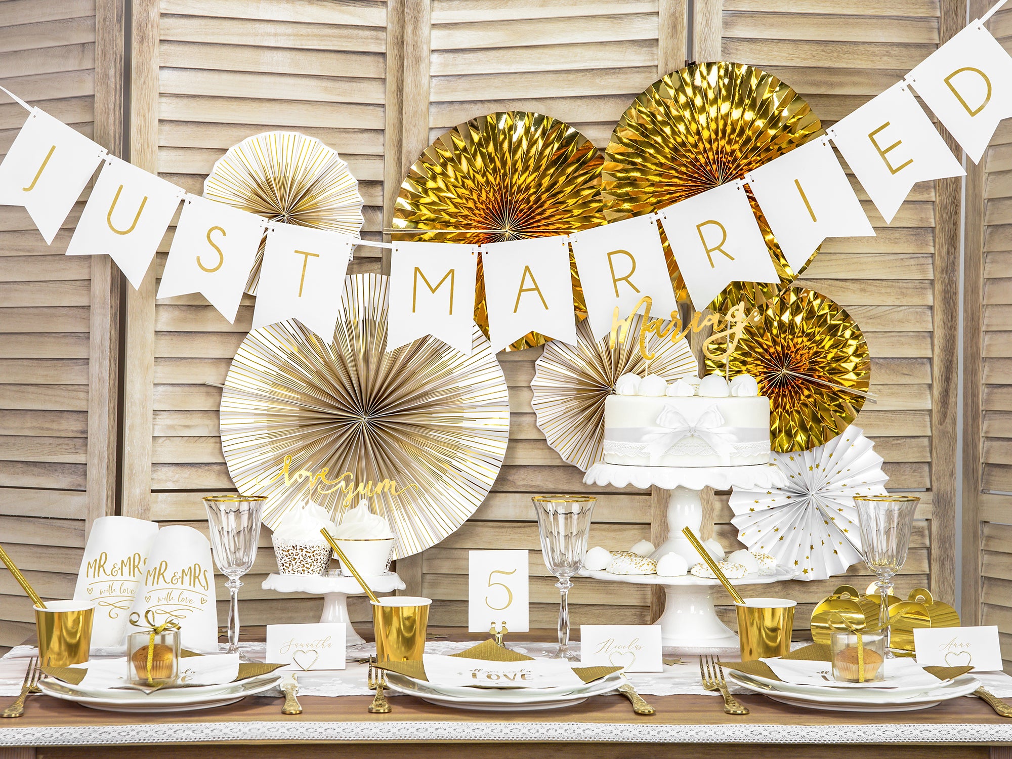 Just Married Bunting White and gold