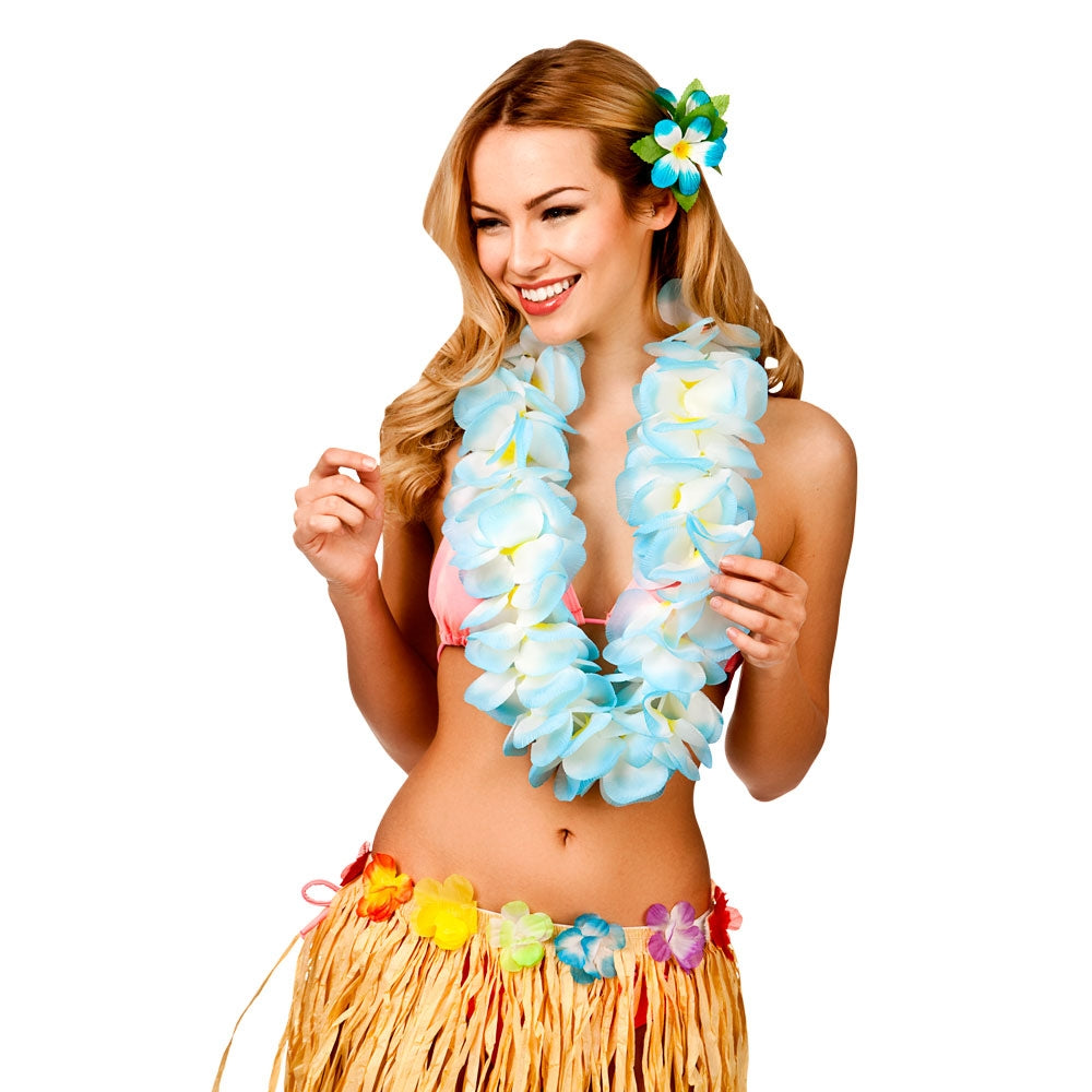 Large Hawaiian Lei Sky Blue Two Tone Petal