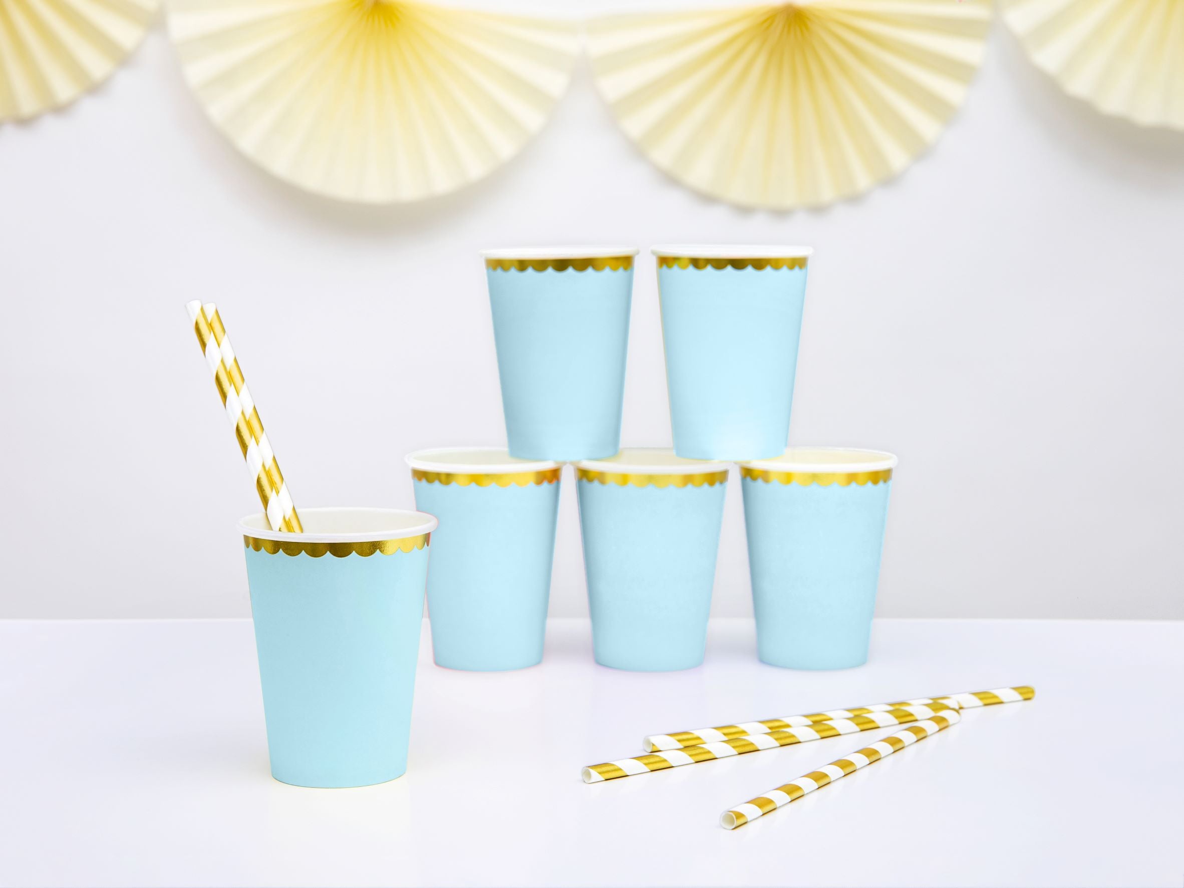 Light Blue and Gold Paper Cups 