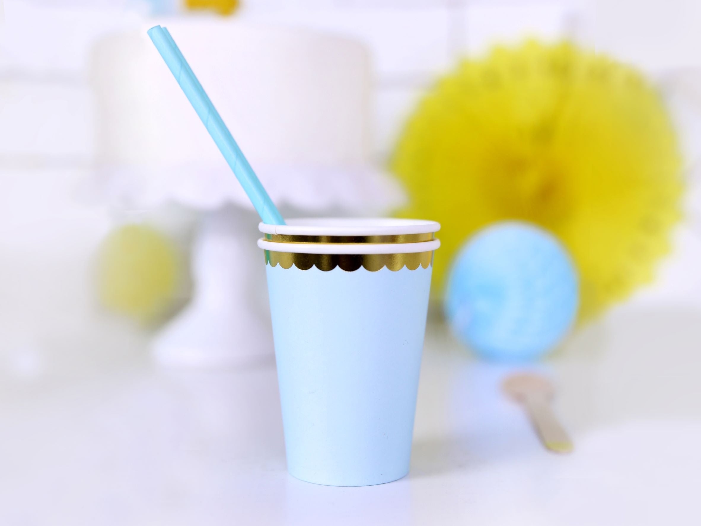 Light Blue and Gold Trim Paper Cups