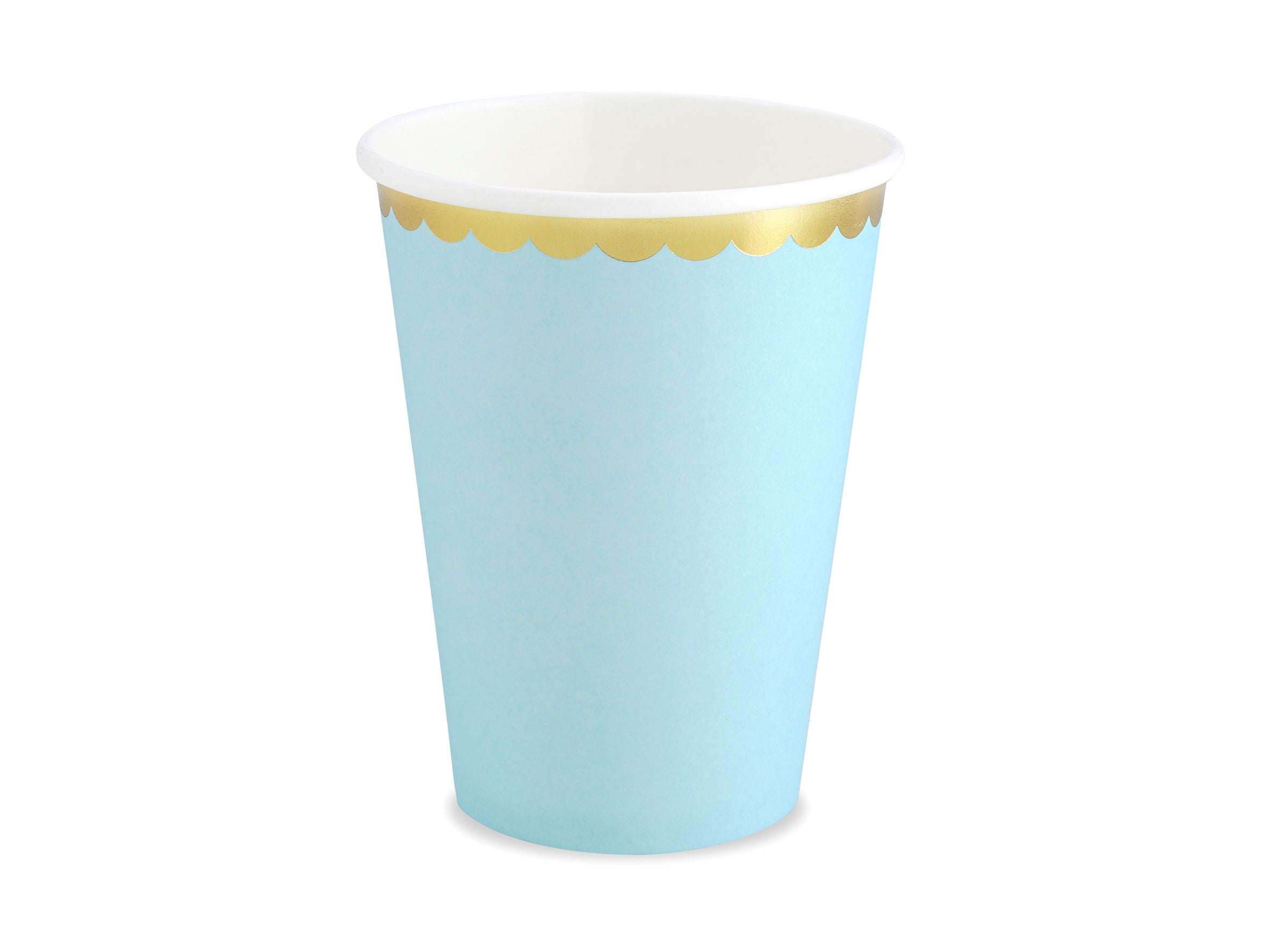 Light Blue and Gold Trim Paper Cups Pk of 6