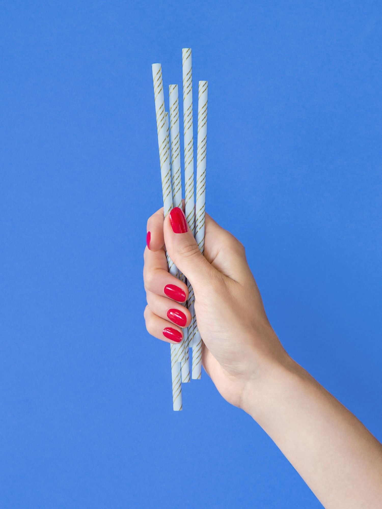 Light Blue with Gold Metallic Striped Paper Straws