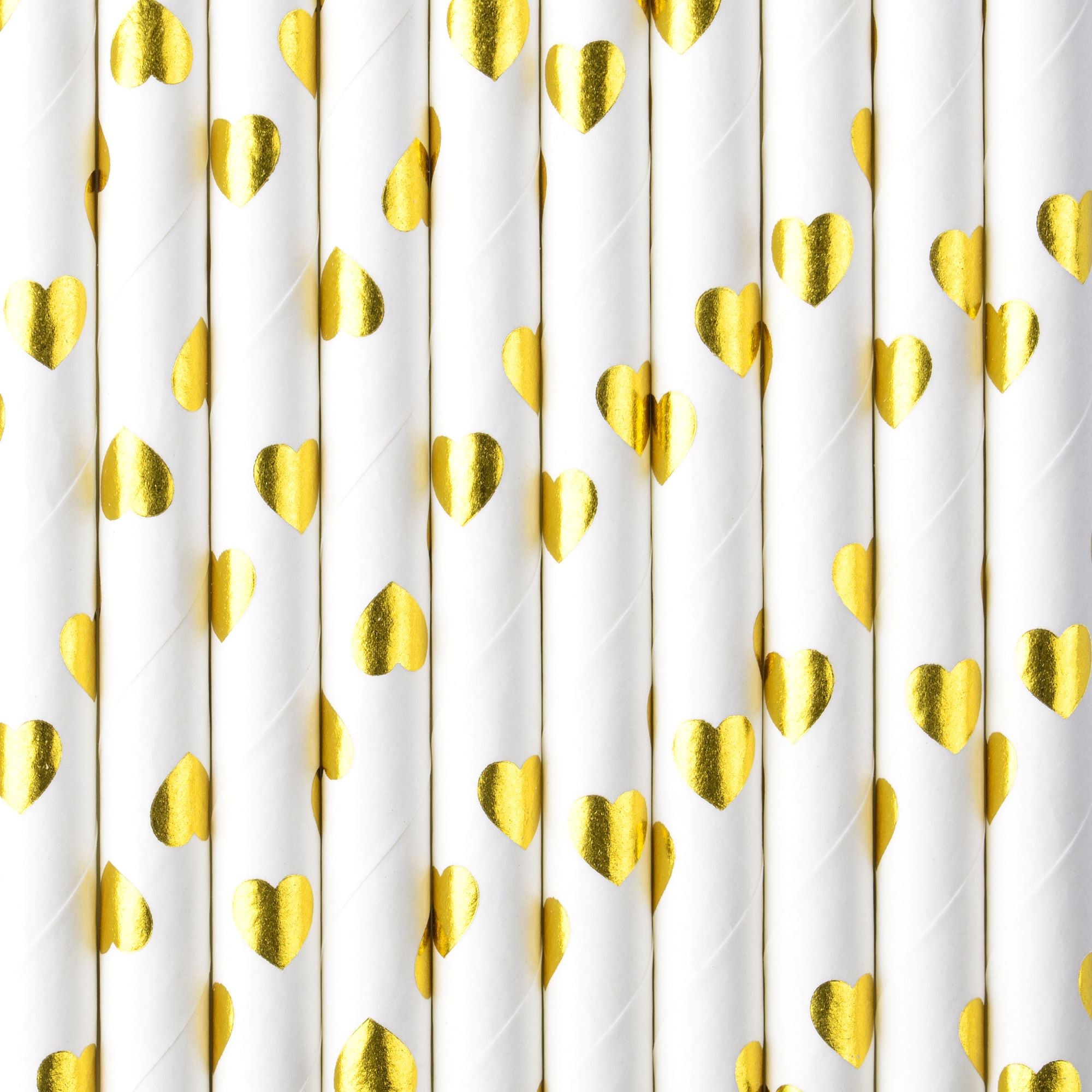 Light Gold Hearts Paper Straws Pack of 10