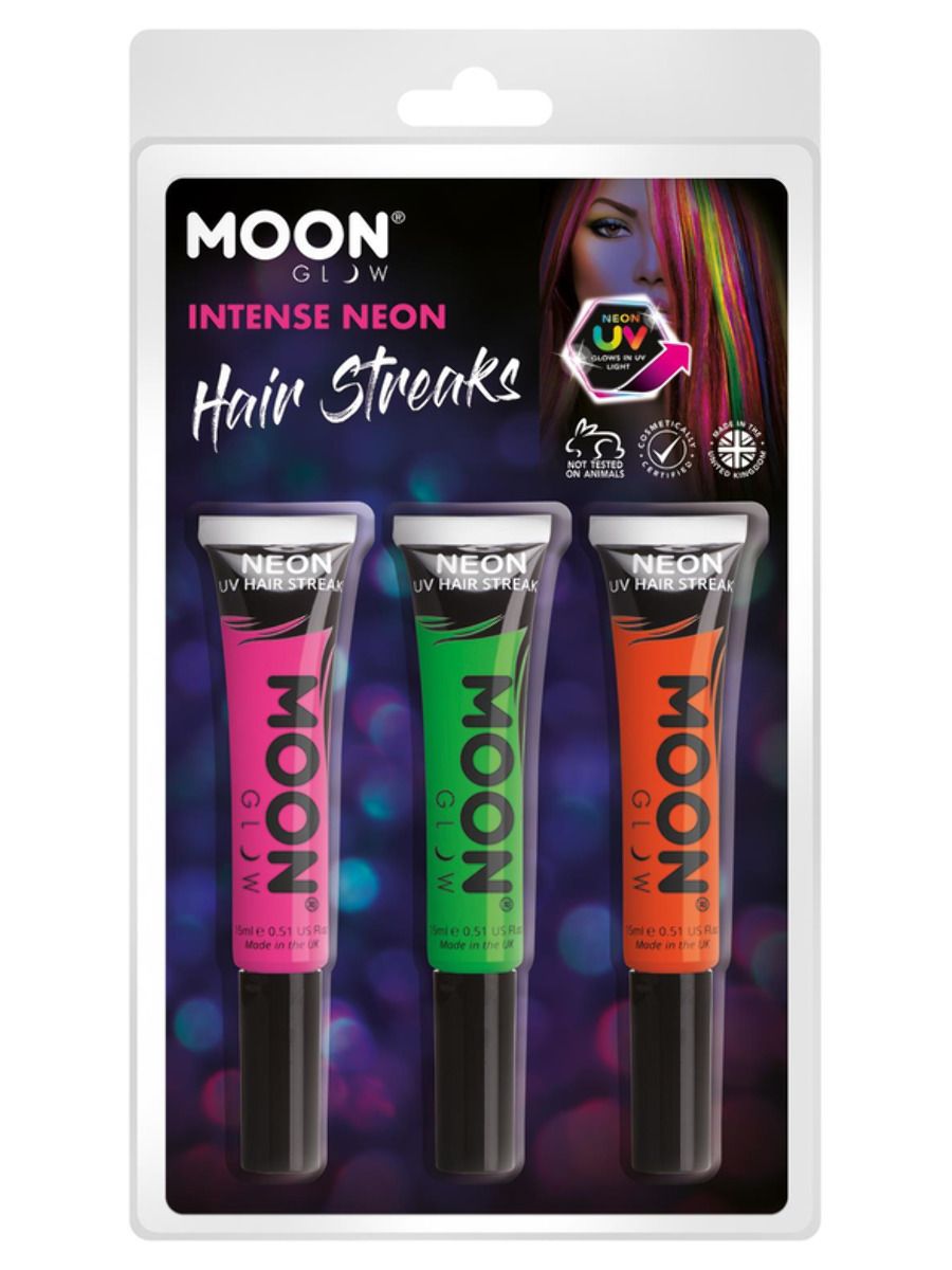 Moon Glow Intense Neon pink, green and orange UV Hair Streaks Pack
