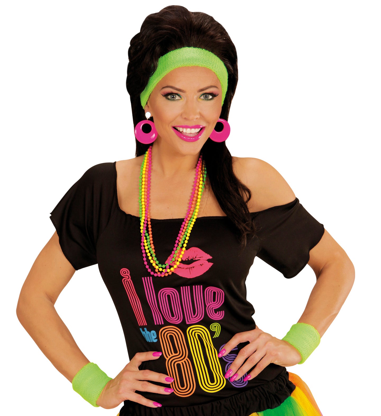 Neon Green 80's Sweatband and Wristbands costume accessory