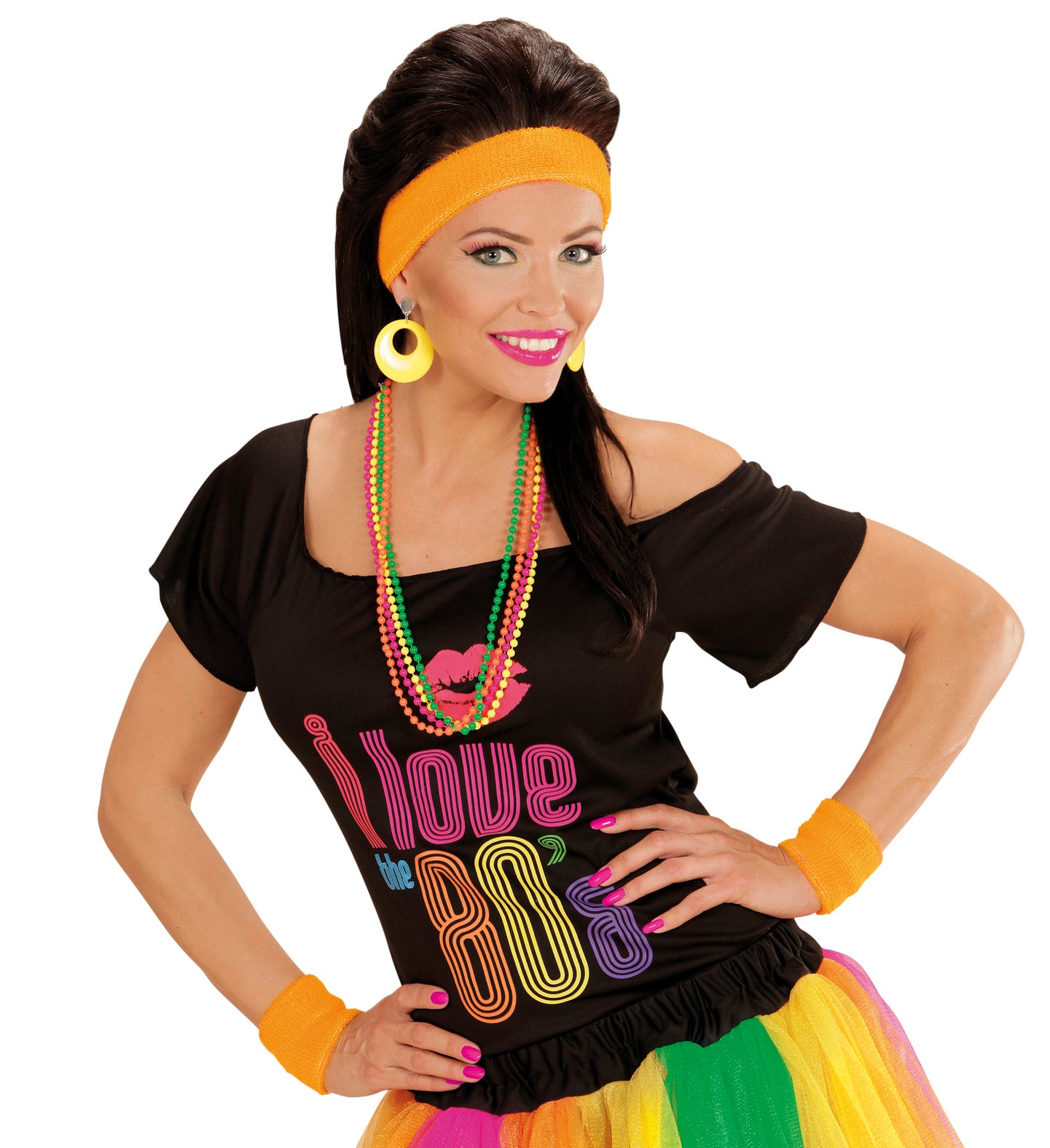 Neon Orange 80's Sweatband and Wristbands costume accessory set