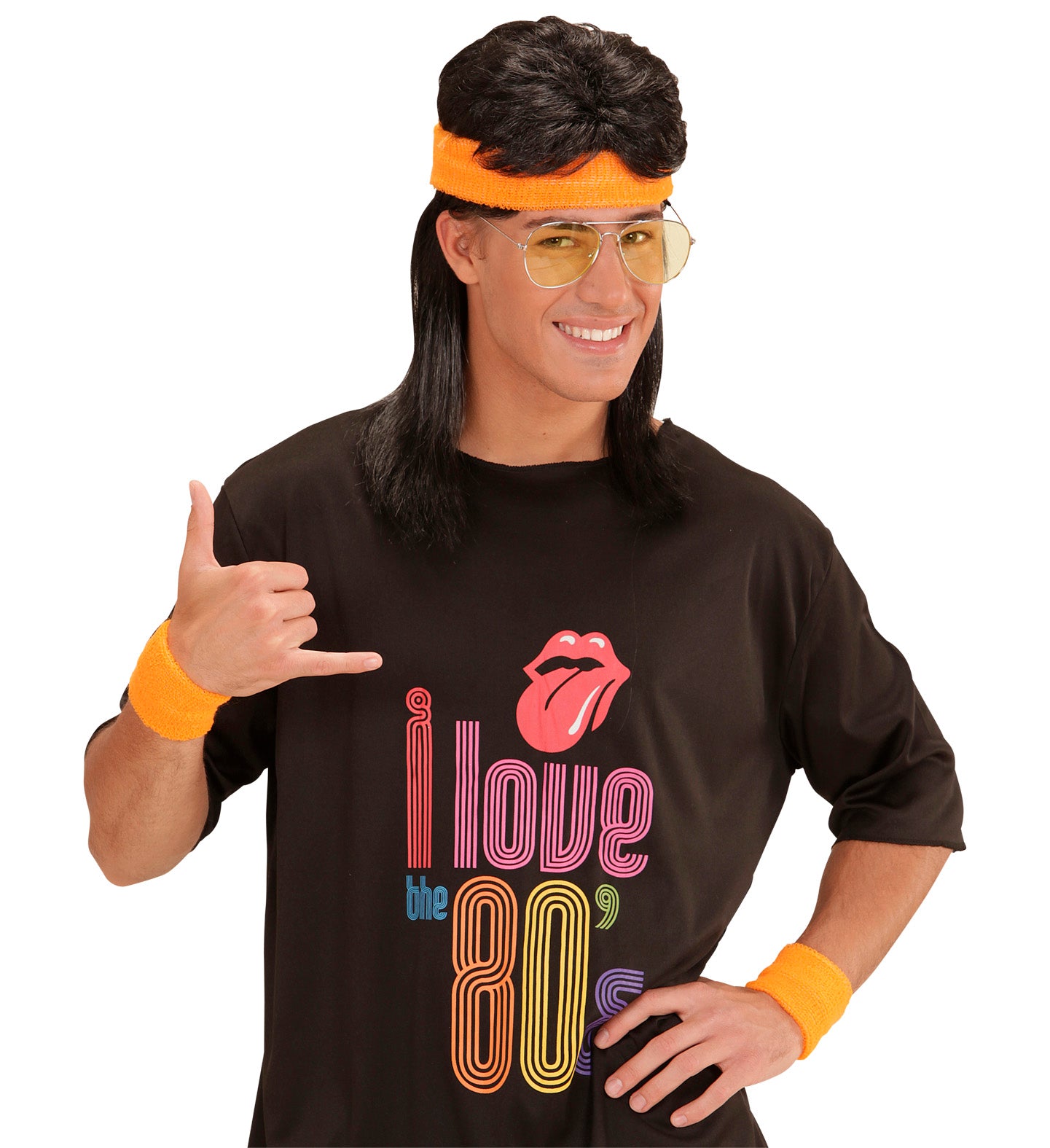 Neon Orange 80's Sweatband and Wristbands men's