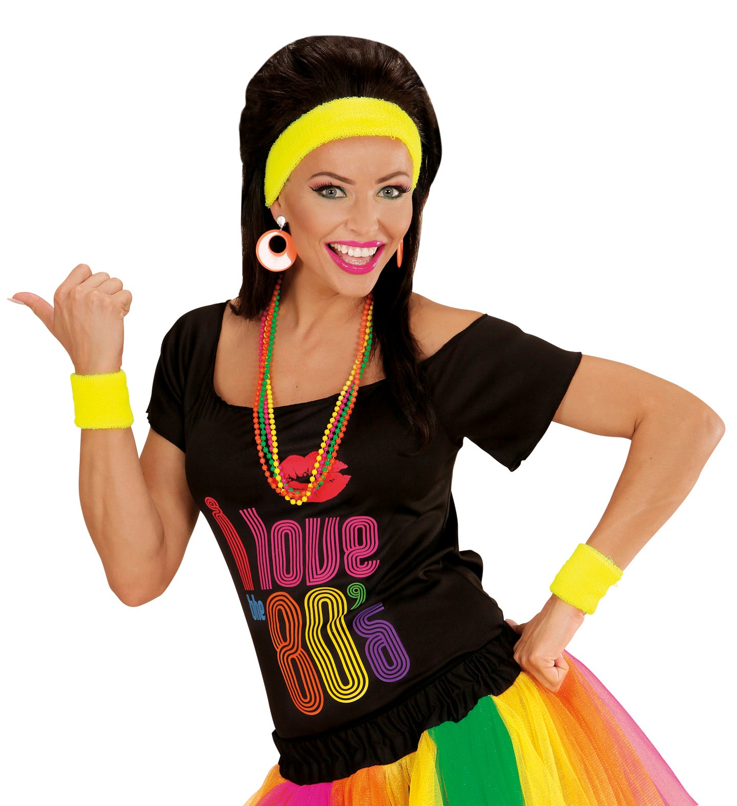 Neon Yellow 80's Sweatband and Wristbands costume accessory