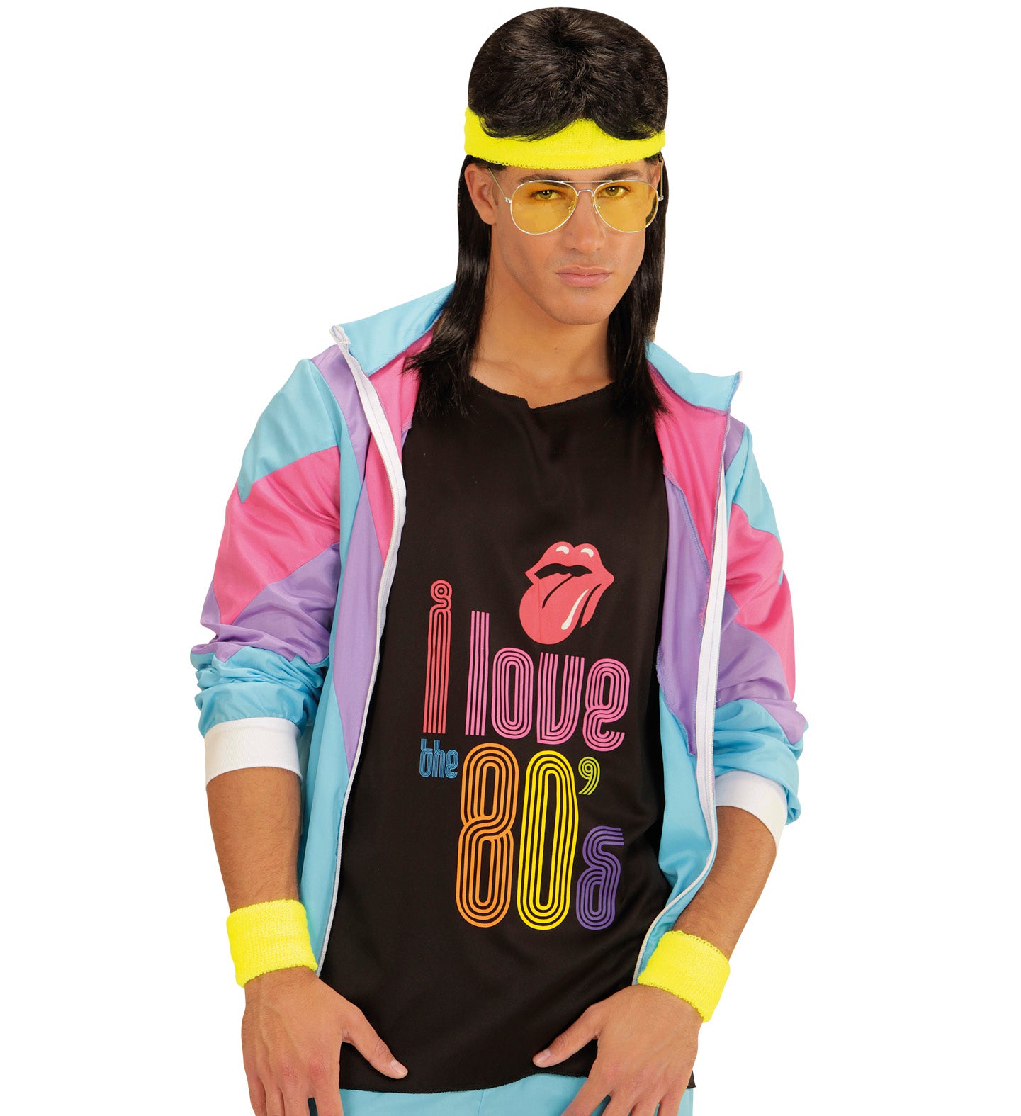 Neon Yellow 80's Sweatband and Wristbands men's